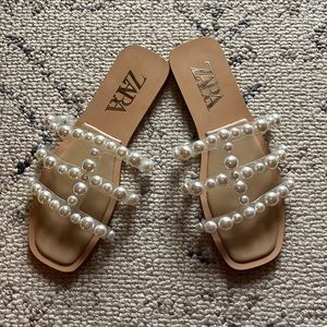 ZARA Slide Sandals with pearls